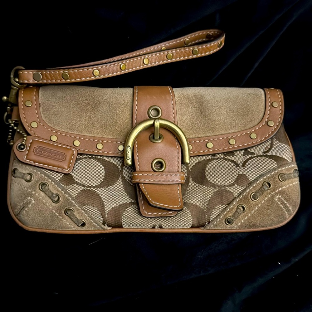 Coach Leather Suede Studded Wristlet